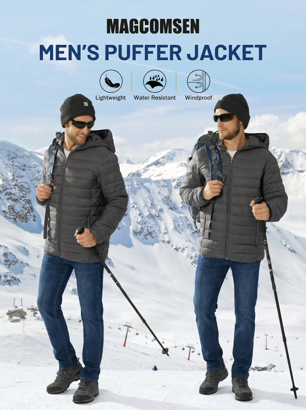 Men's Quilted Lined Winter Hooded Puffer Jacket
