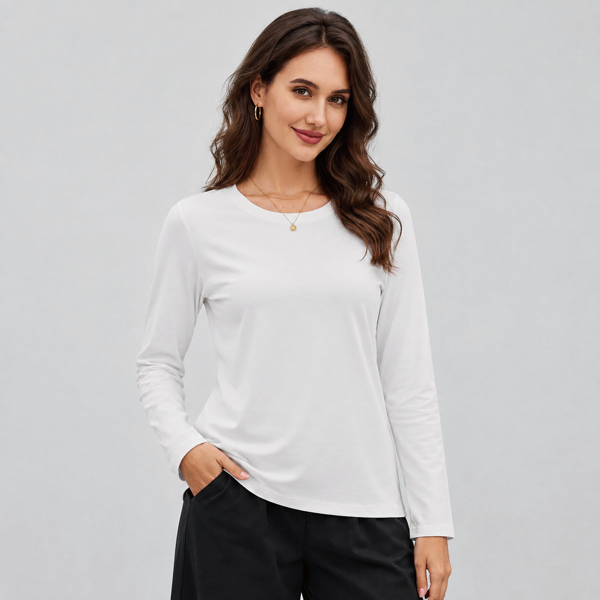 Women's Cotton Long Sleeve Crew Neck T Shirt Soft Casual Basic Tee