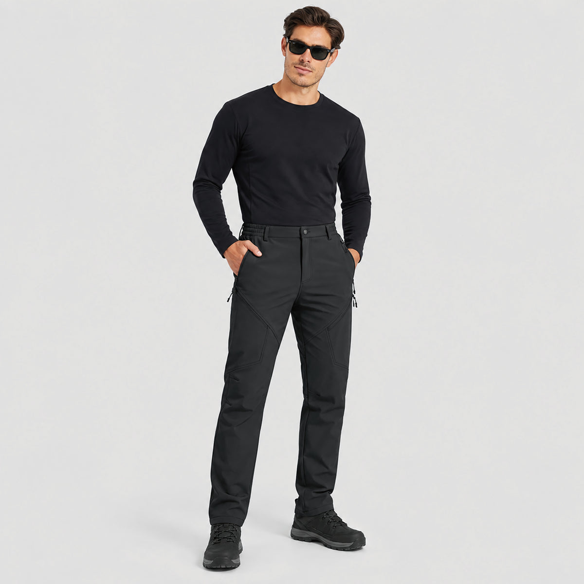 Men's Fleece Lined Softshell Pants Waterproof Hiking Pants with Pockets
