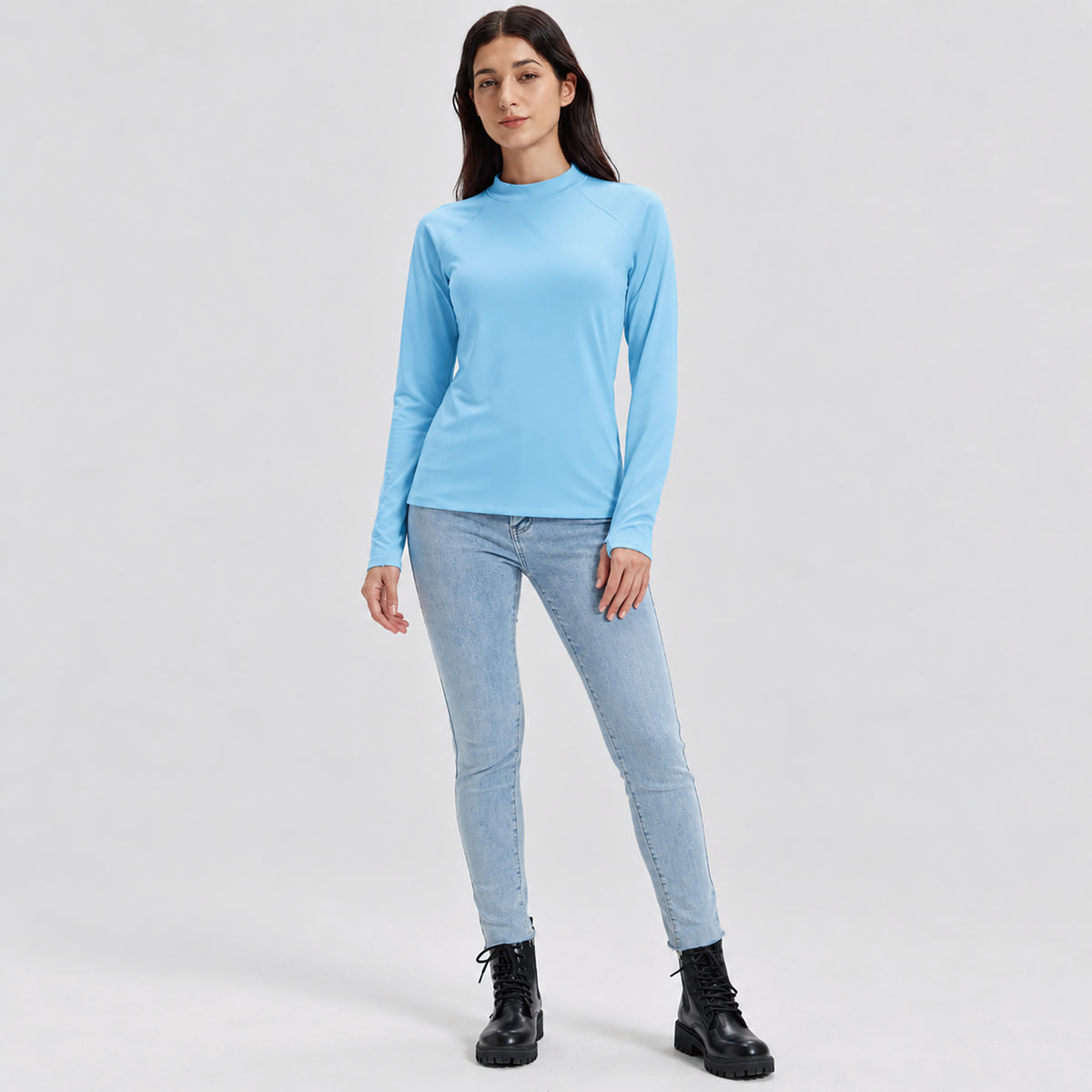 Women's Fleece Lined Thermal Shirt Mock Neck Long Sleeve Base Layer