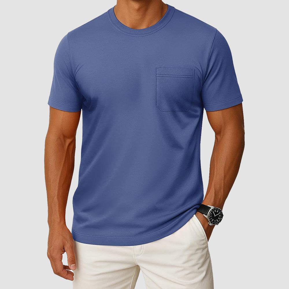 Men's Pocket T-Shirt UPF 50+ Lightweight Summer Crewneck in Blue Gray