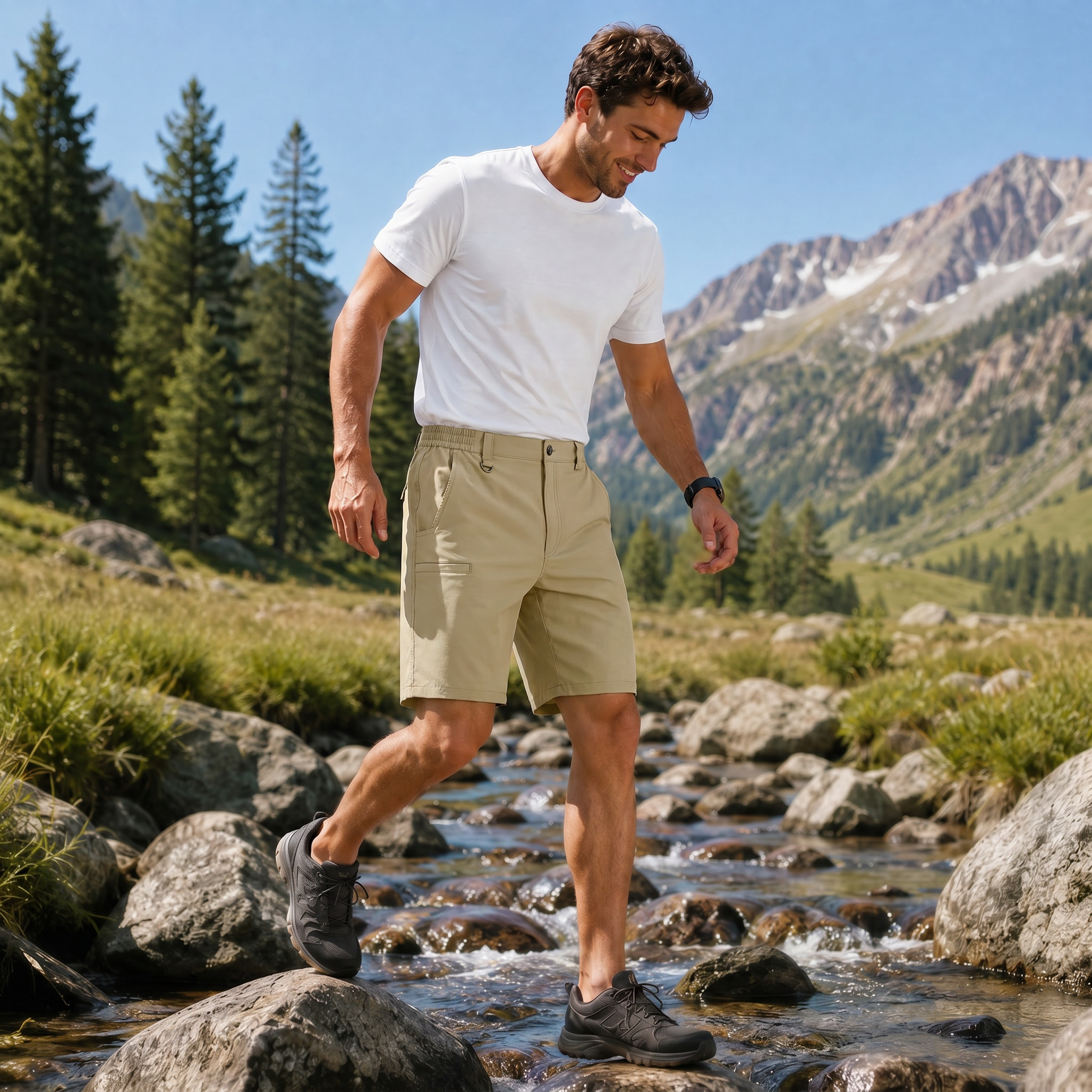 Men's Stretch Cotton Cargo Shorts - Below Knee Utility Work Shorts