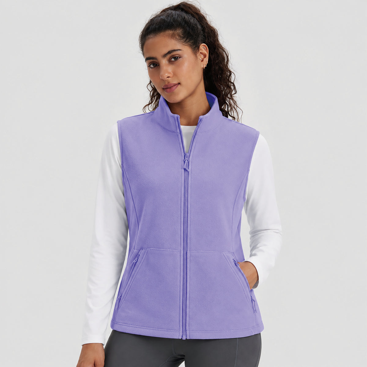 Women's Fleece Vest Lightweight Zip Up Sleeveless Warm Layer with Pockets