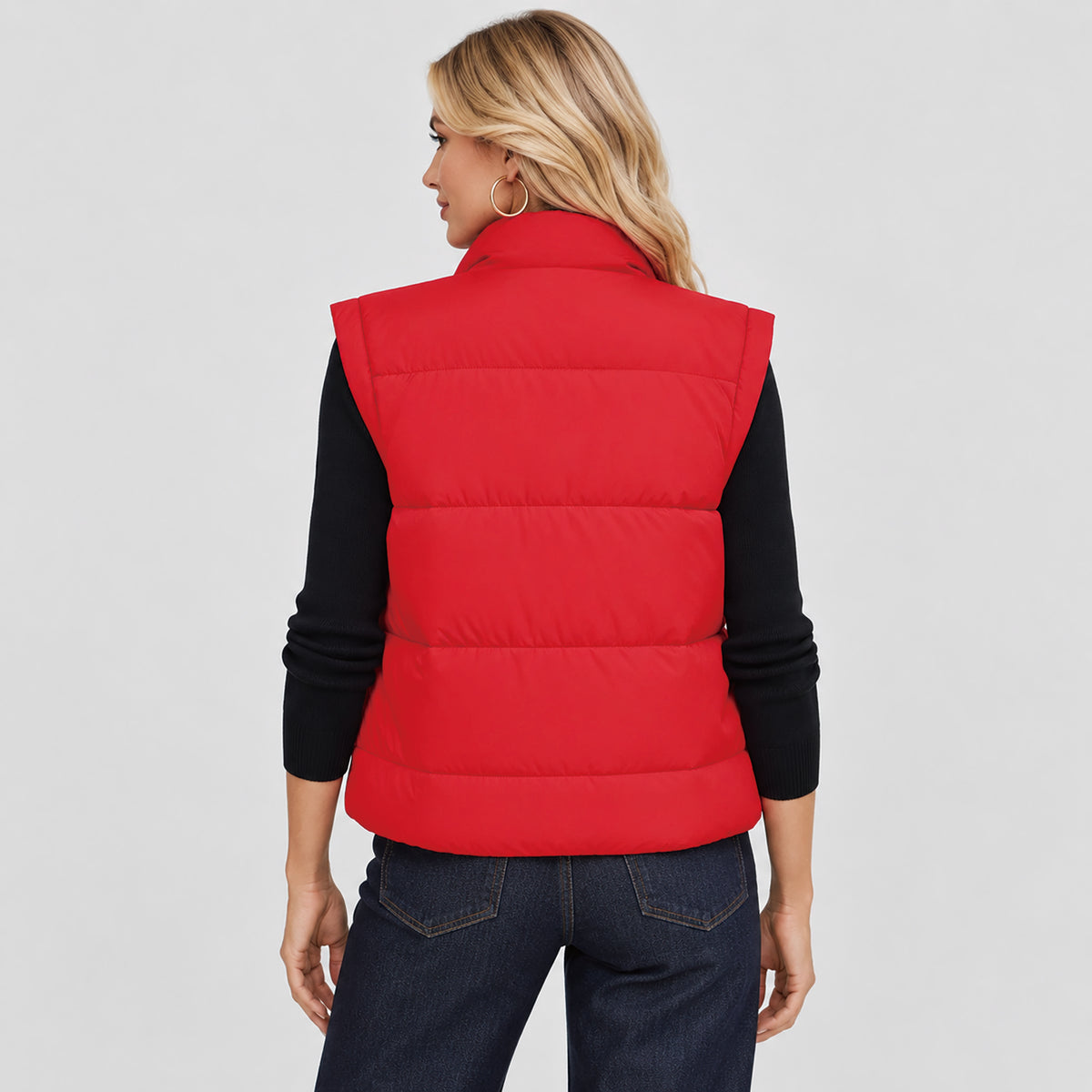 Womens Lightweight Cropped Puffer Vest with Stand Collar