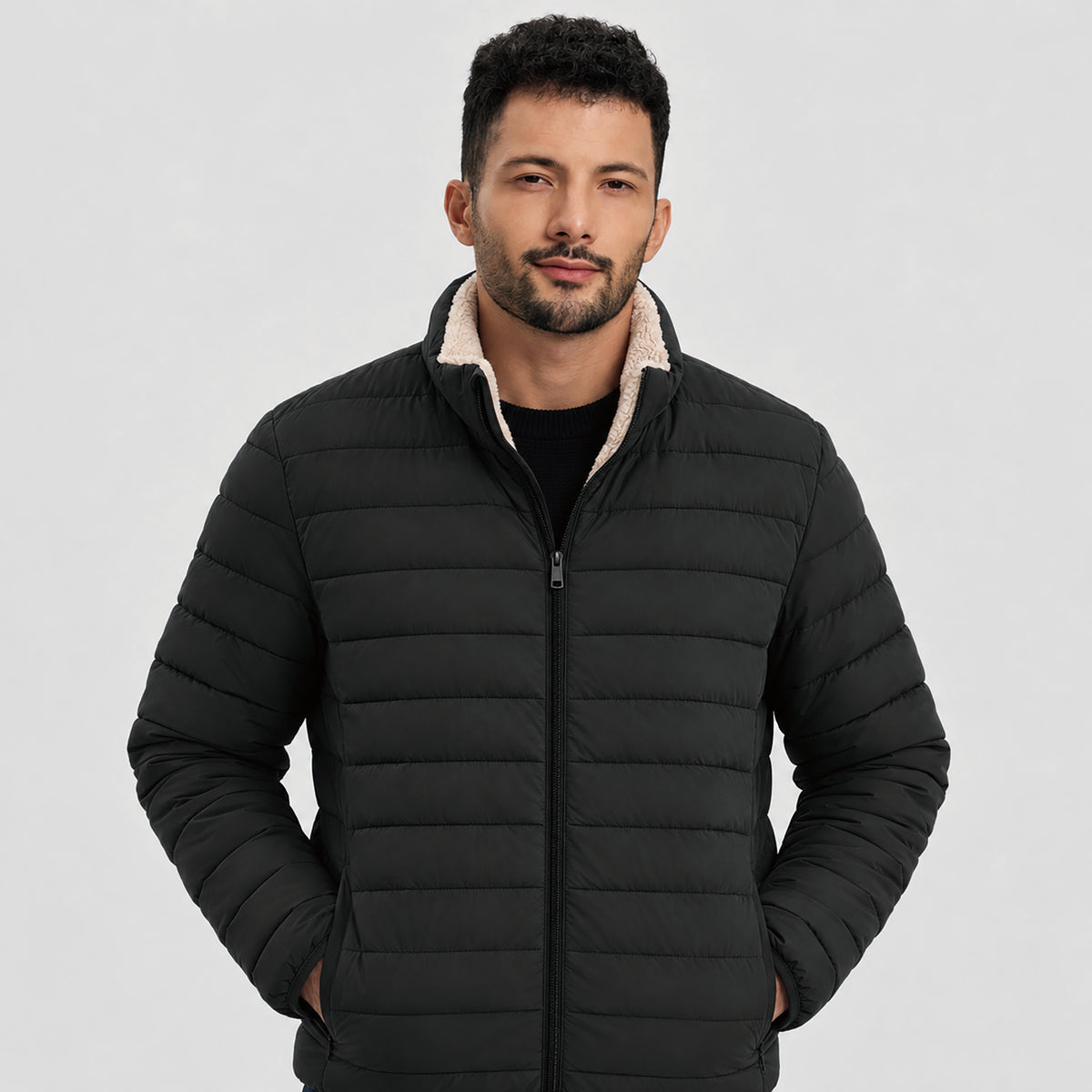 Men's Lightweight Puffer Jacket Sherpa Lined Warm Winter Coat