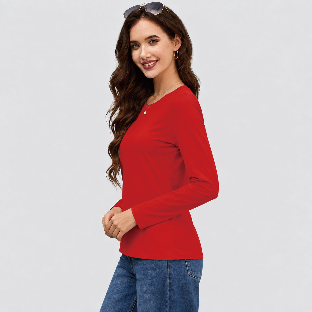 Women's Cotton Long Sleeve Crew Neck T Shirt Soft Casual Basic Tee
