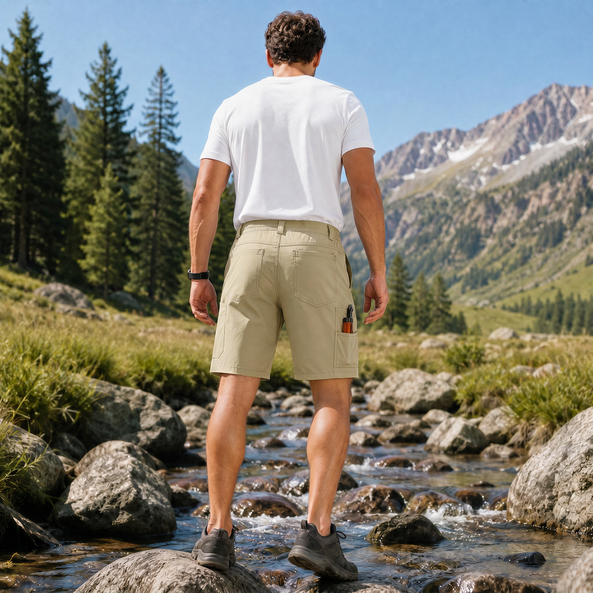 Men's Stretch Cotton Cargo Shorts - Below Knee Utility Work Shorts