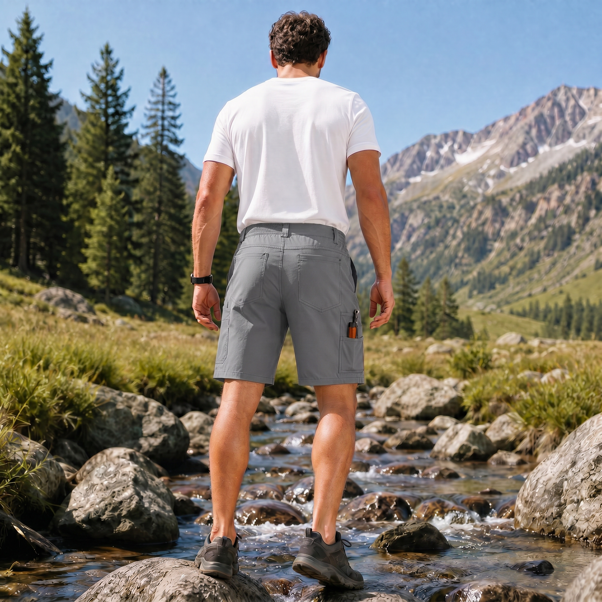 Men's Stretch Cotton Cargo Shorts - Below Knee Utility Work Shorts