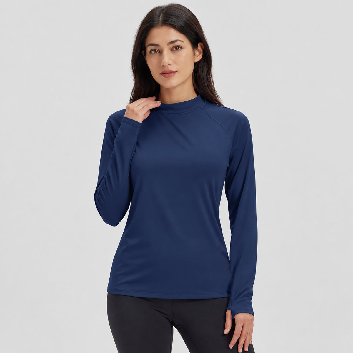 Women's Fleece Lined Thermal Shirt Mock Neck Long Sleeve Base Layer