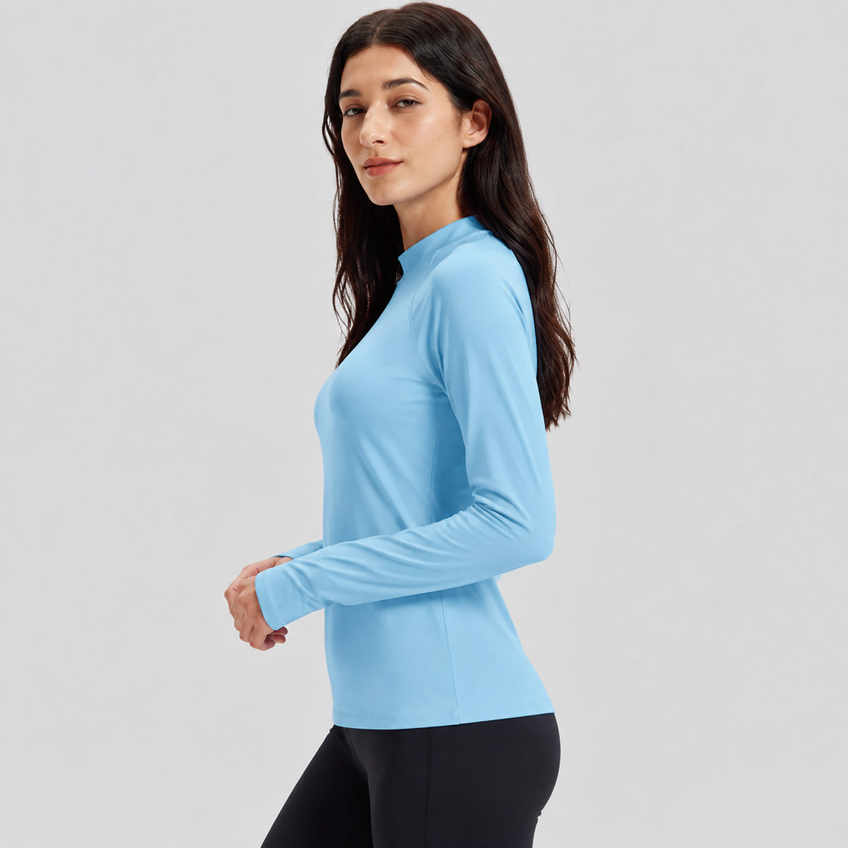 Women's Fleece Lined Thermal Shirt Mock Neck Long Sleeve Base Layer