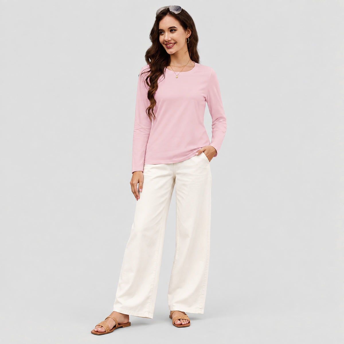Women's Cotton Long Sleeve Crew Neck T Shirt Soft Casual Basic Tee