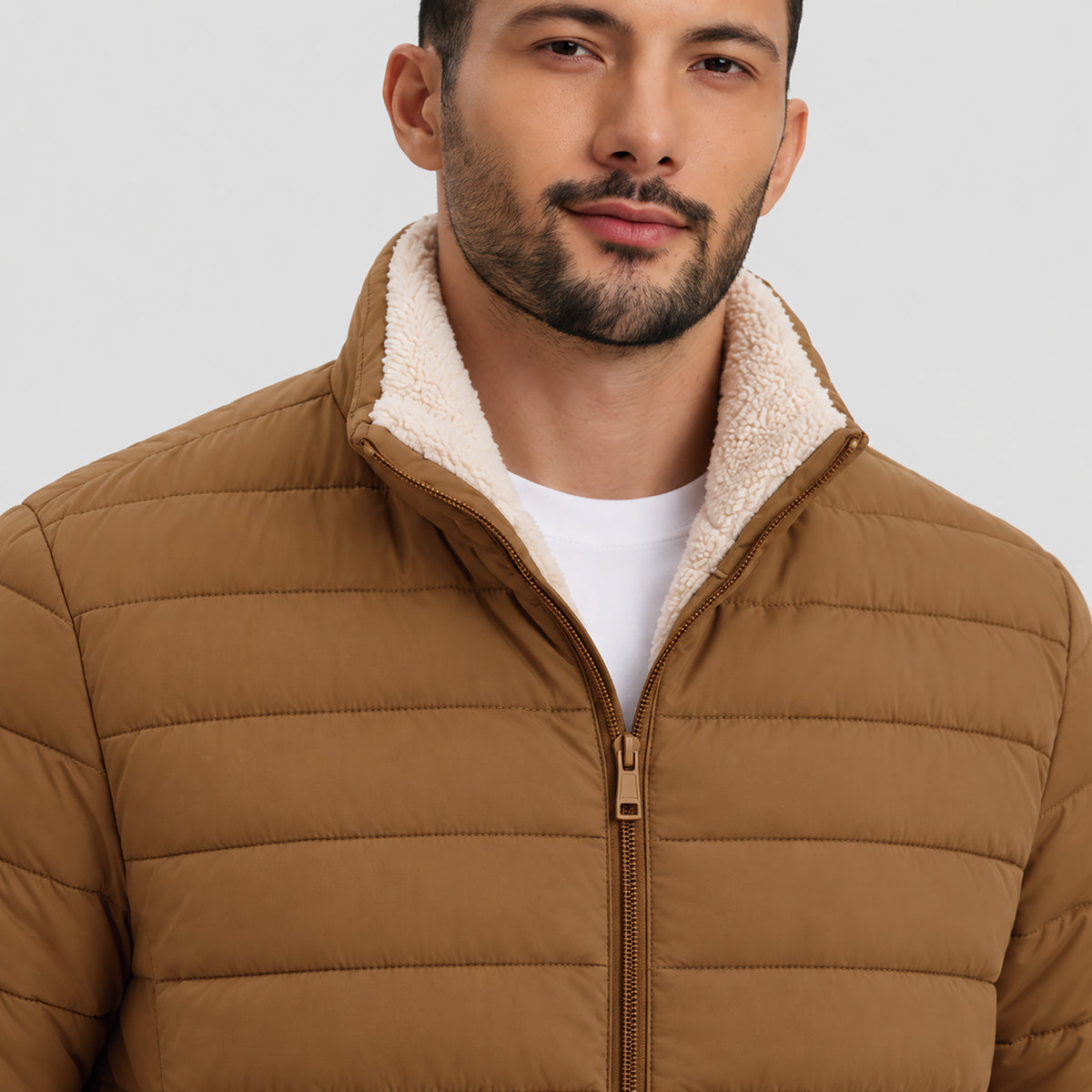 Men's Lightweight Puffer Jacket Sherpa Lined Warm Winter Coat