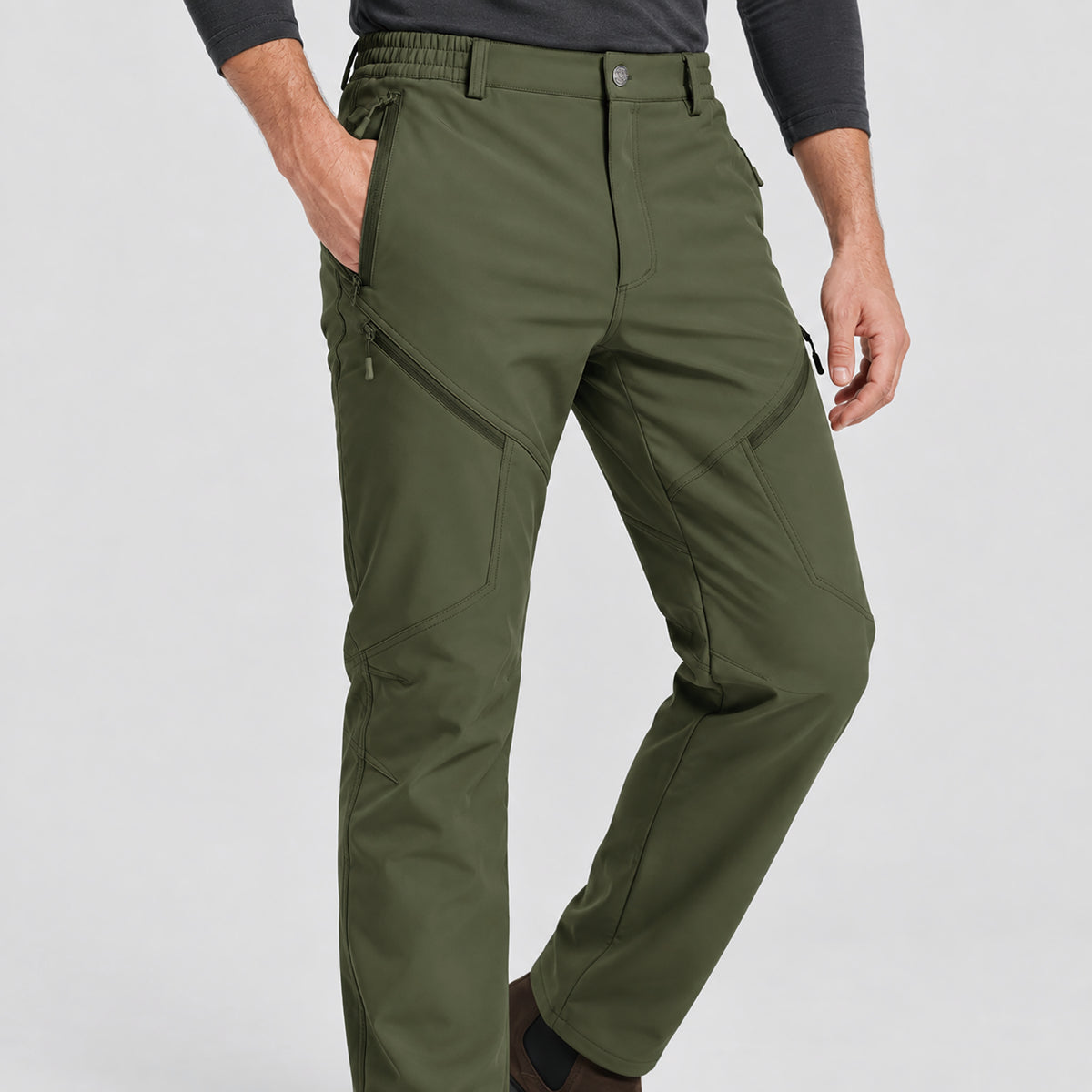 Men's Fleece Lined Softshell Pants Waterproof Hiking Pants with Pockets