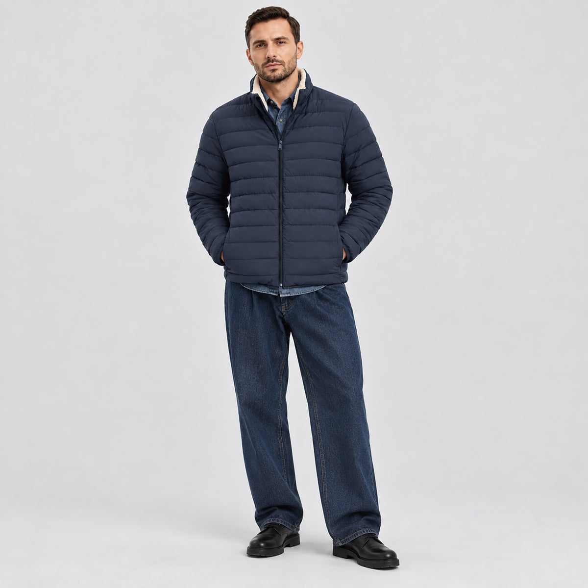 Men's Lightweight Puffer Jacket Sherpa Lined Warm Winter Coat