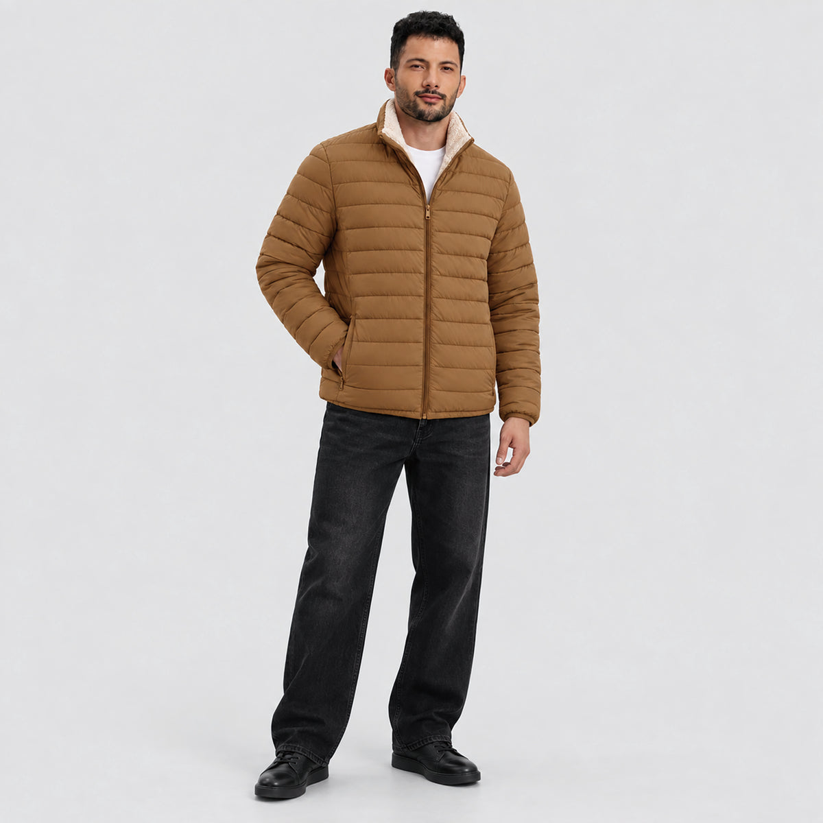 Men's Lightweight Puffer Jacket Sherpa Lined Warm Winter Coat