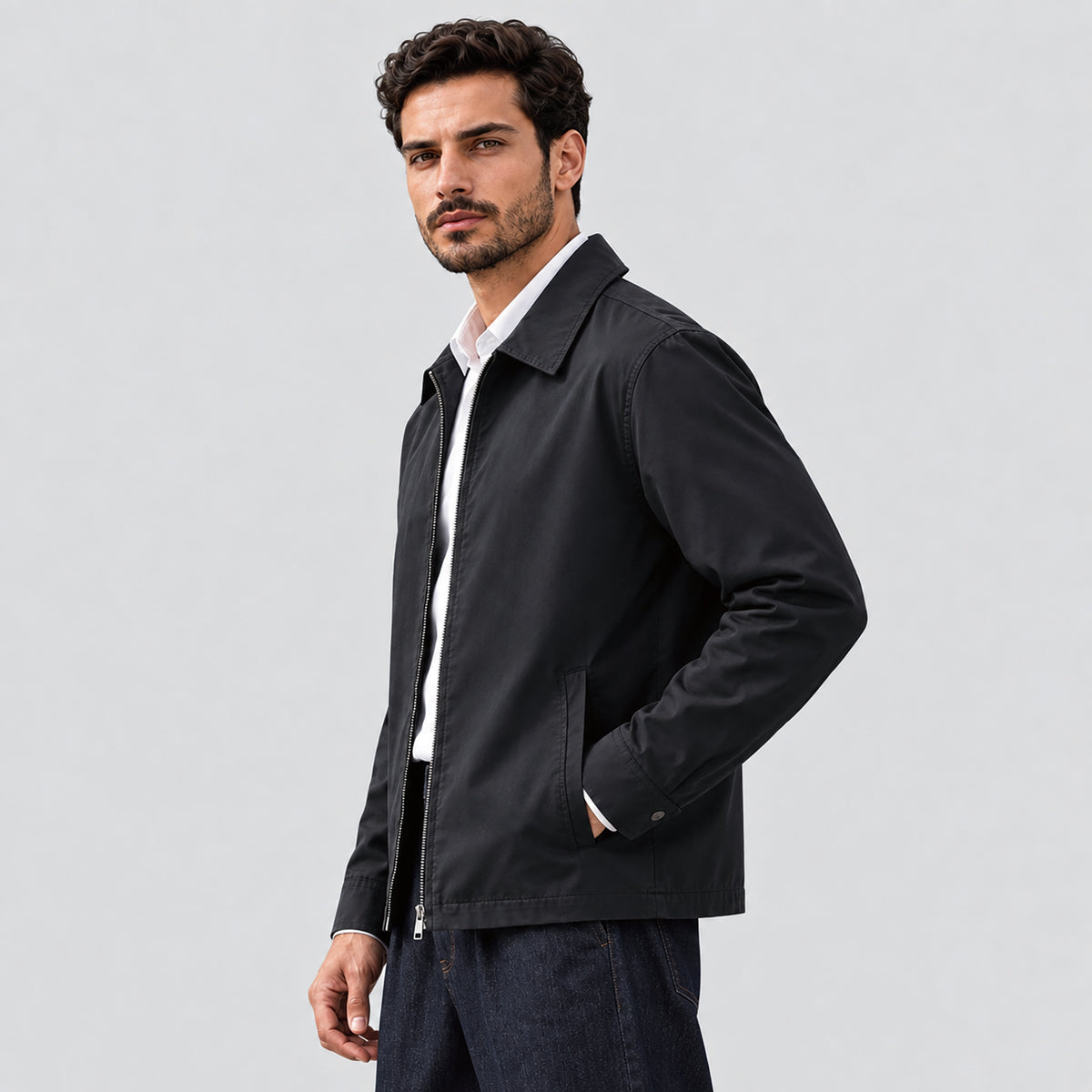 Men's Lightweight Cotton Jacket Full Zip with 3 Pockets