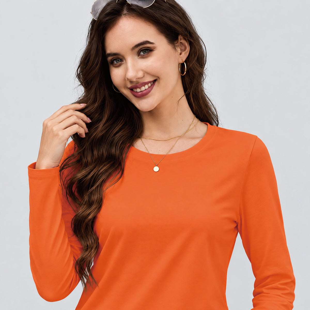 Women's Cotton Long Sleeve Crew Neck T Shirt Soft Casual Basic Tee