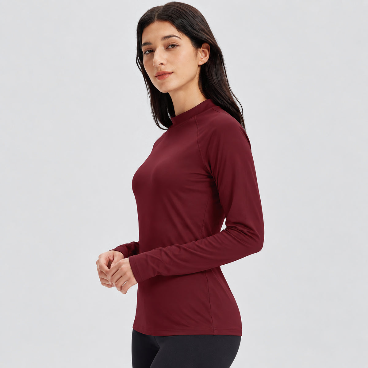 Women's Fleece Lined Thermal Shirt Mock Neck Long Sleeve Base Layer