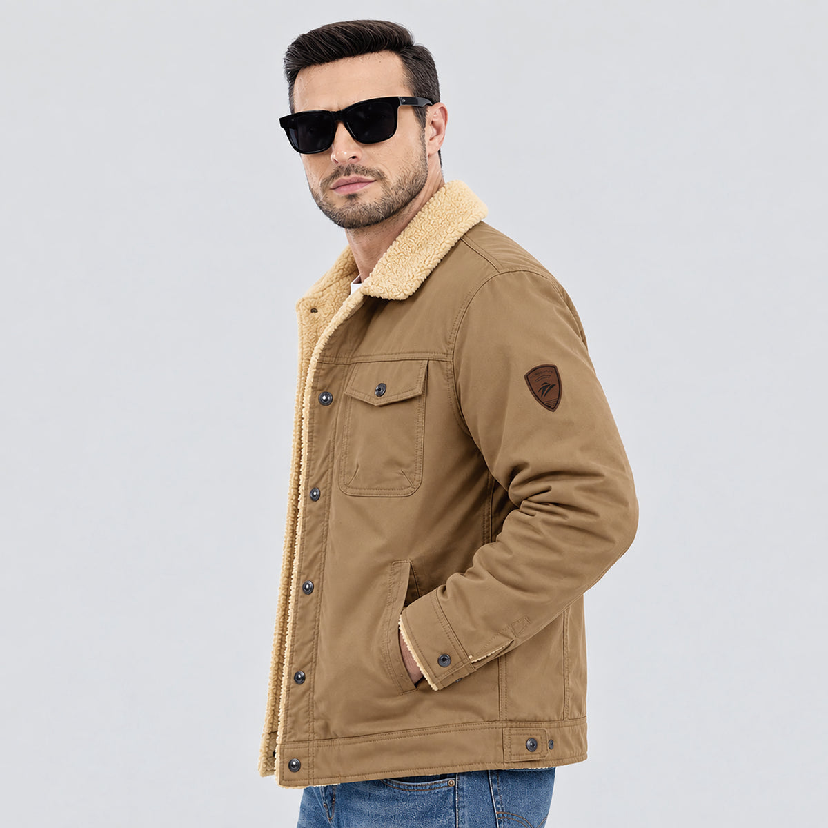Men's Sherpa Lined Trucker Jacket | Casual Denim Canvas Coat