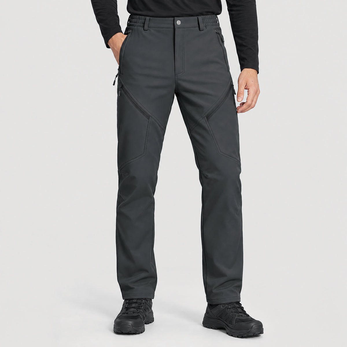 Men's Fleece Lined Softshell Pants Waterproof Hiking Pants with Pockets