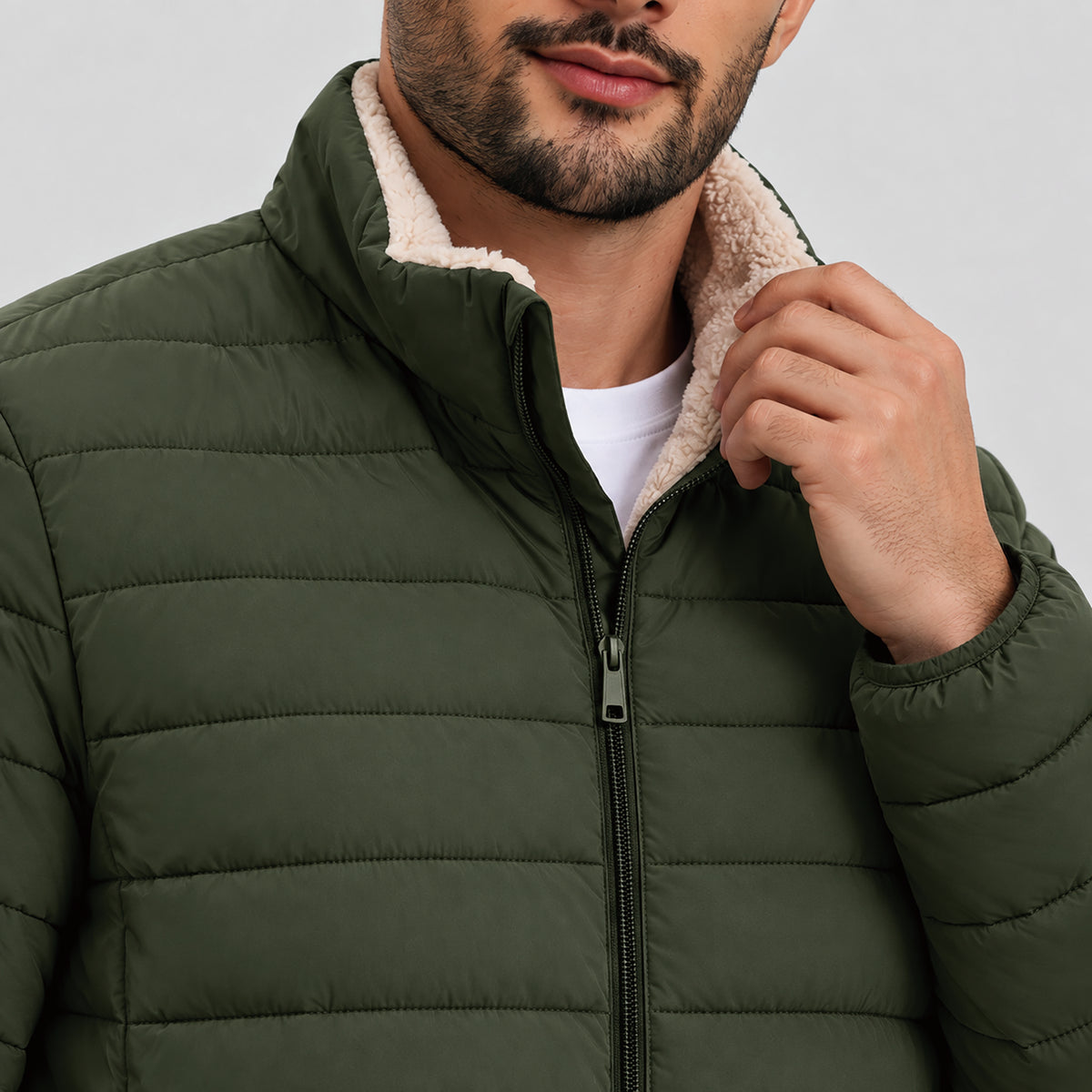 Men's Lightweight Puffer Jacket Sherpa Lined Warm Winter Coat