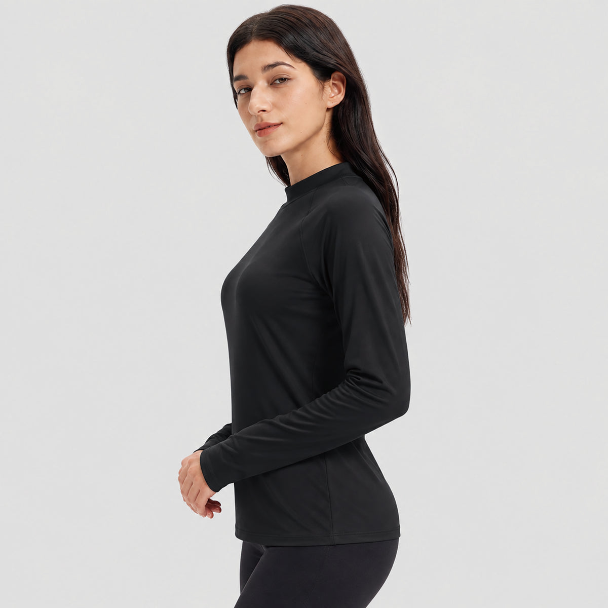 Women's Fleece Lined Thermal Shirt Mock Neck Long Sleeve Base Layer