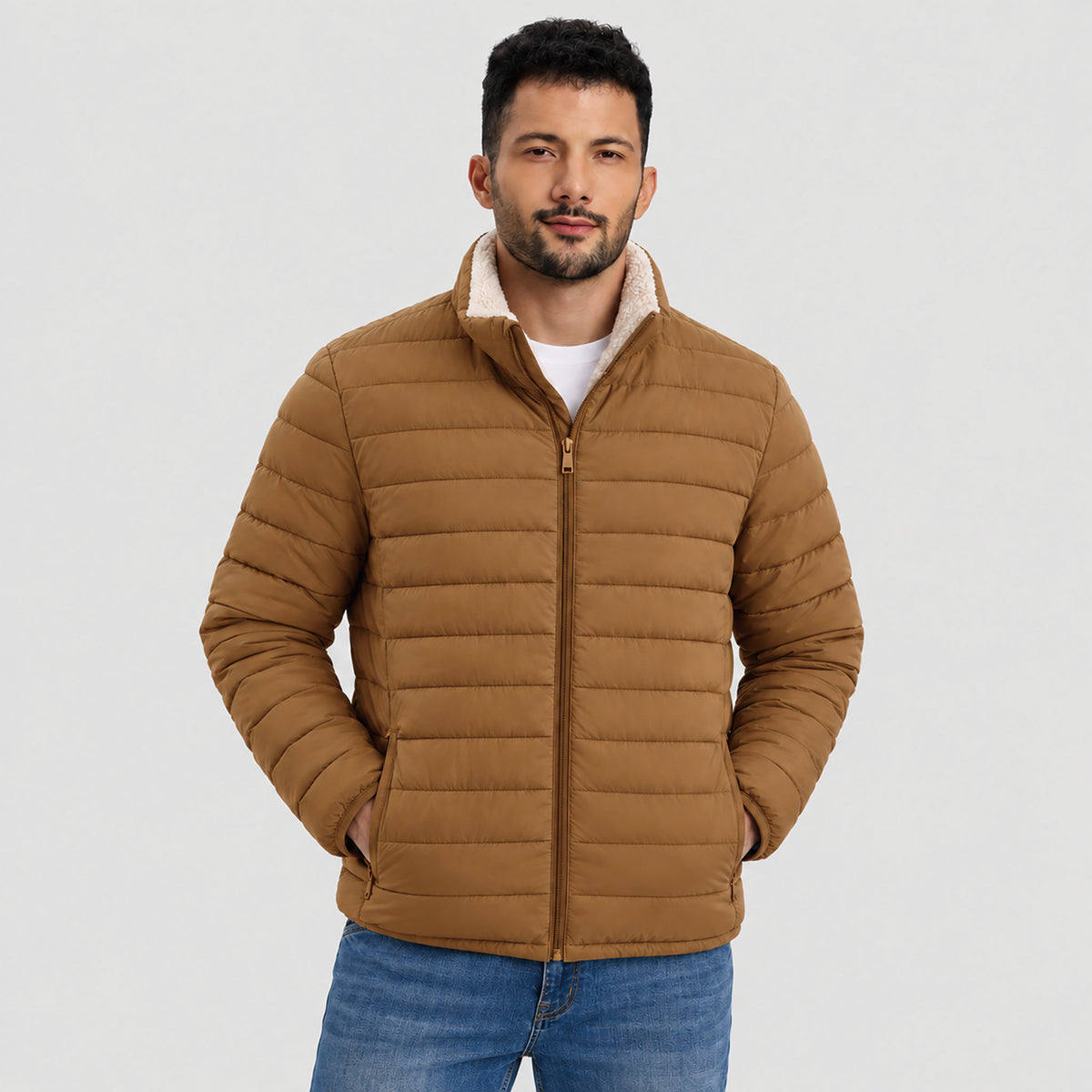 Men's Lightweight Puffer Jacket Sherpa Lined Warm Winter Coat