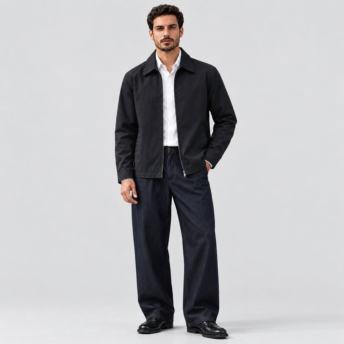 Men's Lightweight Cotton Jacket Full Zip with 3 Pockets