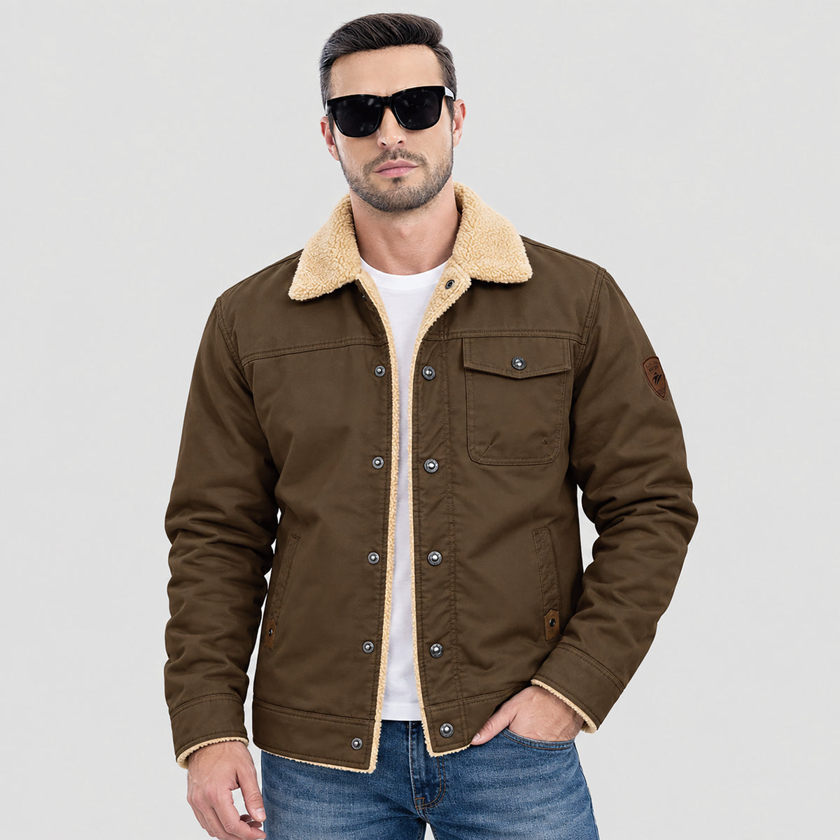 Men's Sherpa Lined Trucker Jacket | Casual Denim Canvas Coat