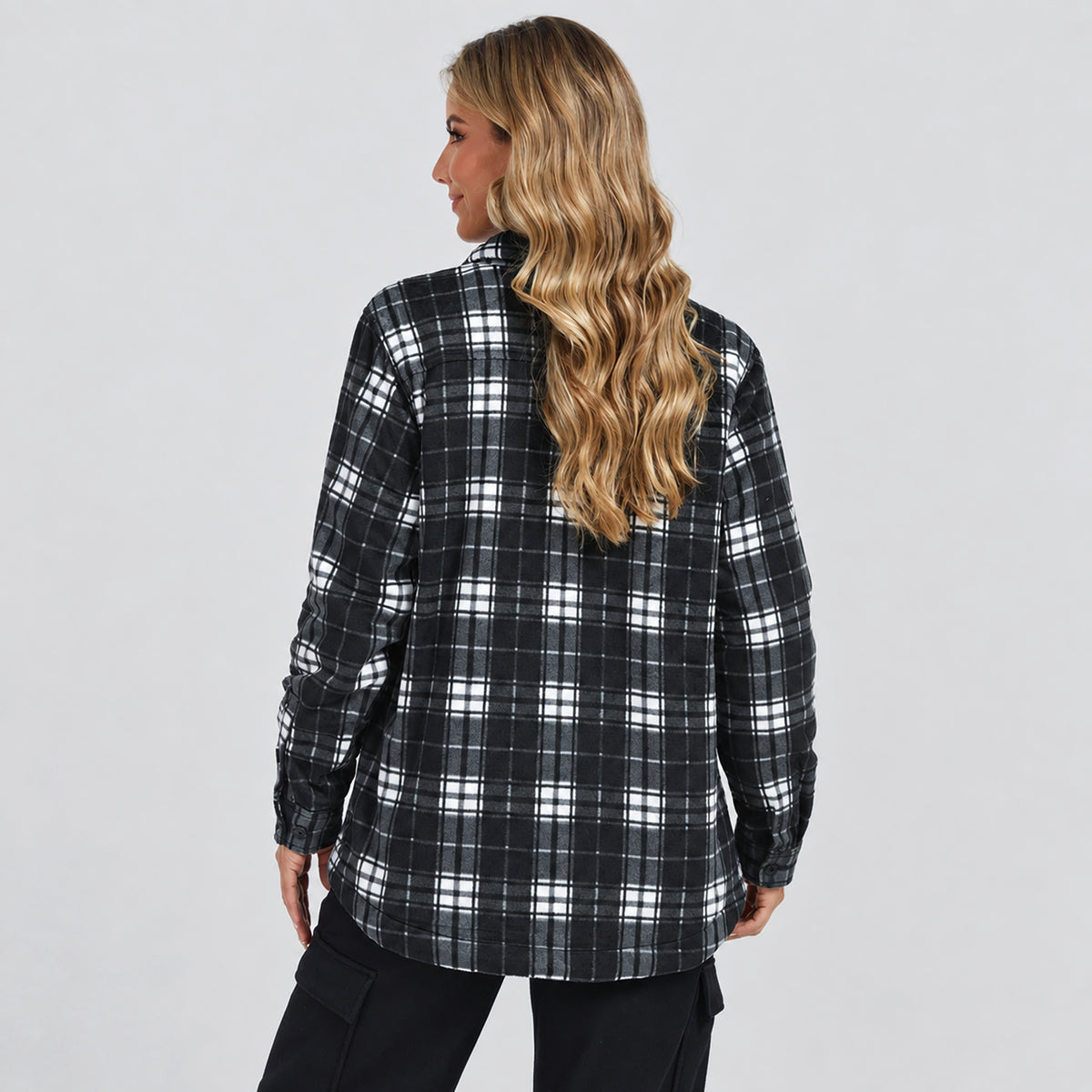 Women's Sherpa Lined Plaid Shacket Warm Flannel Jacket for Fall Winter