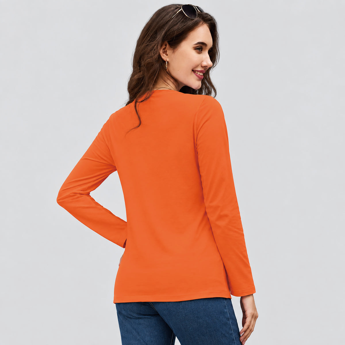 Women's Cotton Long Sleeve Crew Neck T Shirt Soft Casual Basic Tee