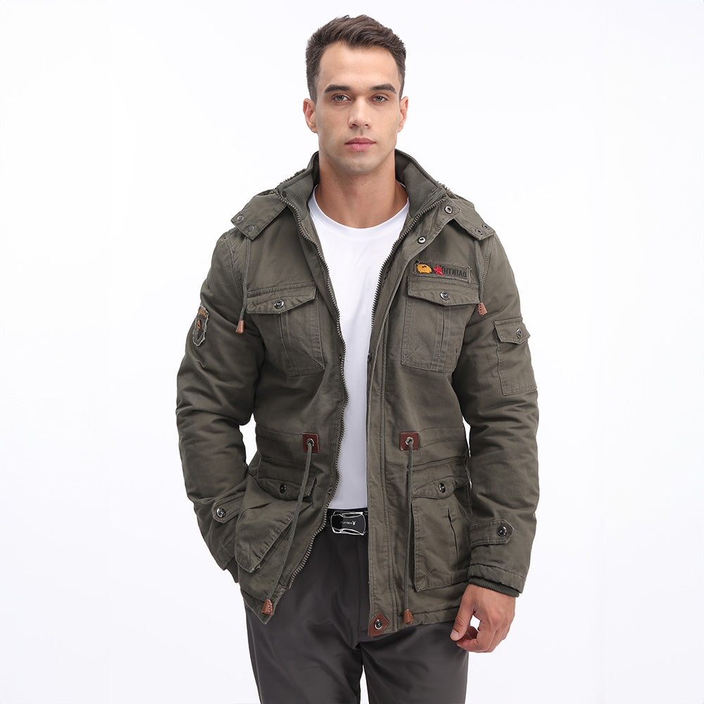 Color_Coffee Men's Fleece Lined Winter Military Jacket Parka