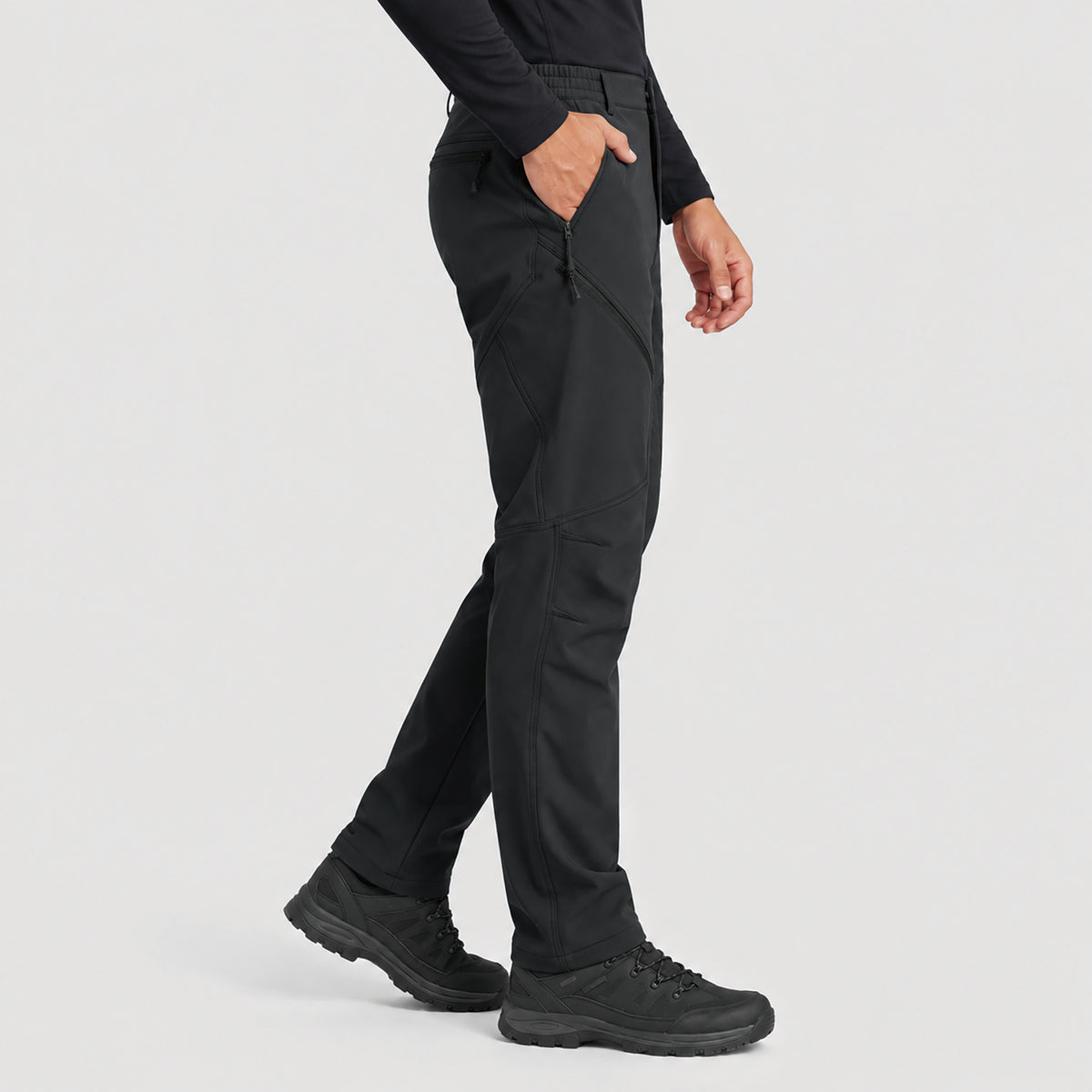 Men's Fleece Lined Softshell Pants Waterproof Hiking Pants with Pockets
