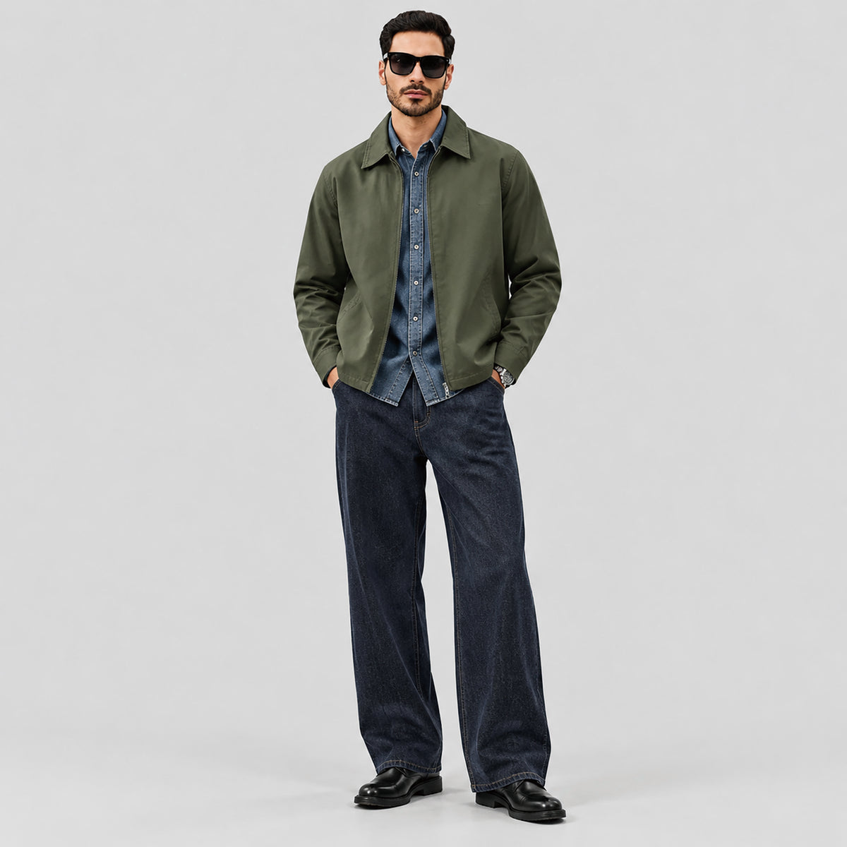 Men's Lightweight Cotton Jacket Full Zip with 3 Pockets