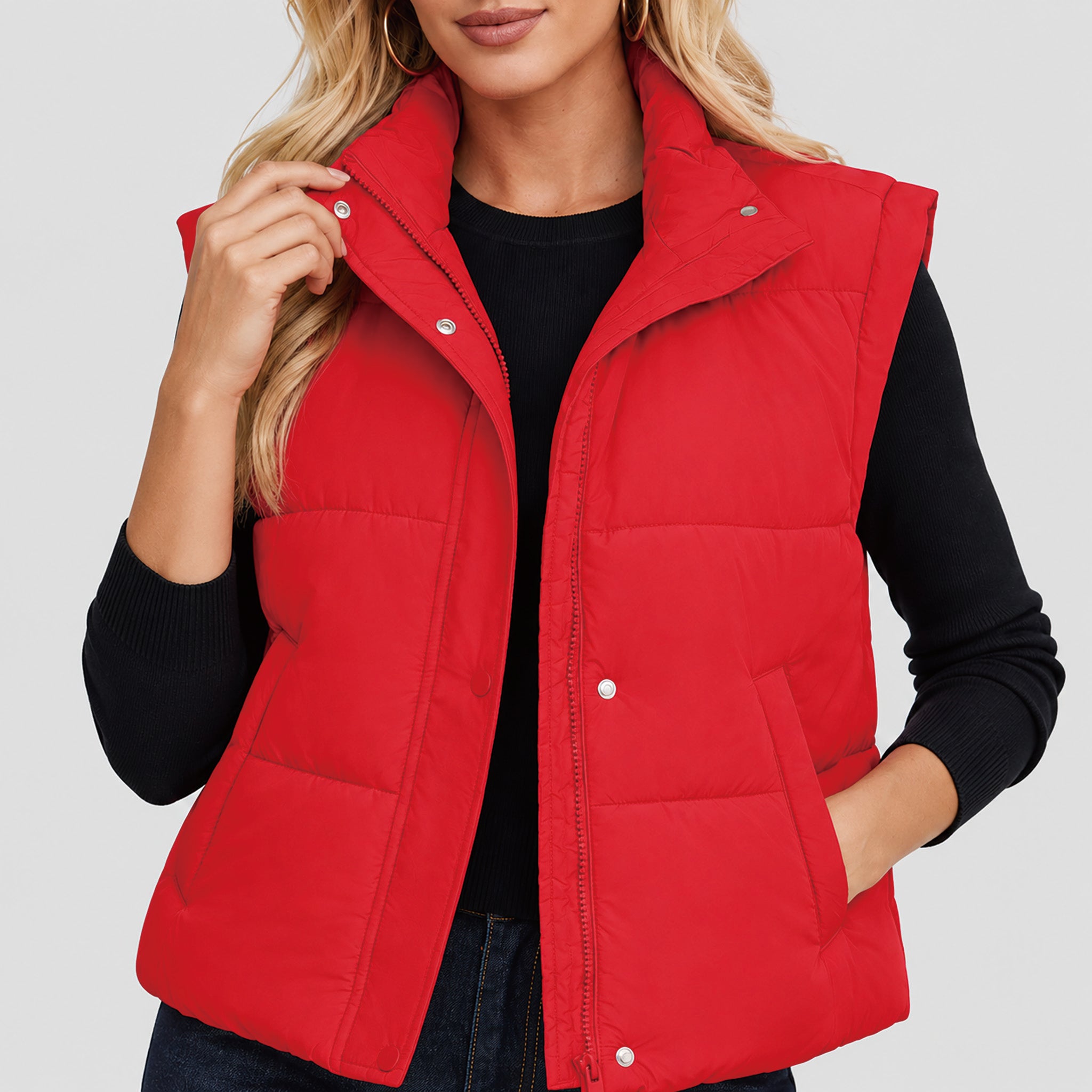 Womens Lightweight Cropped Puffer Vest with Stand Collar