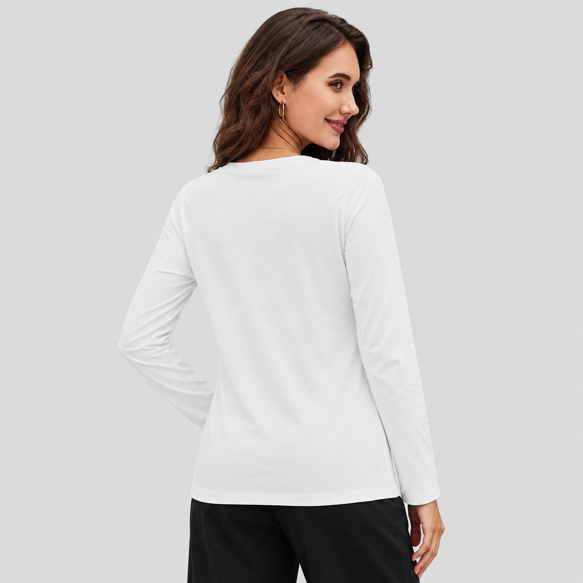Women's Cotton Long Sleeve Crew Neck T Shirt Soft Casual Basic Tee