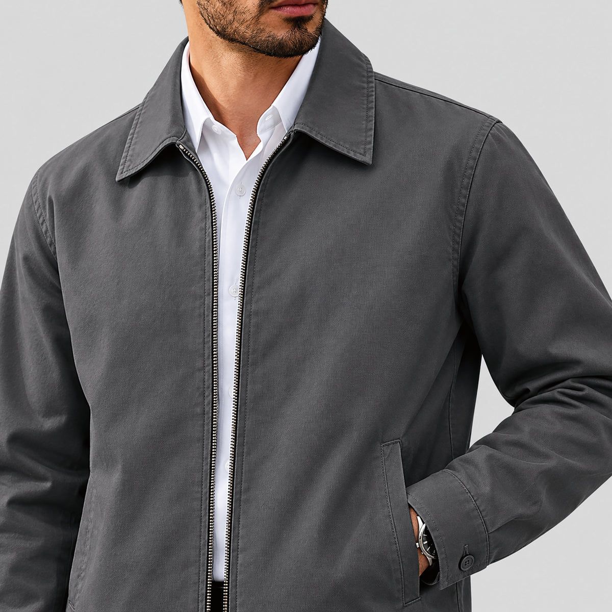 Men's Lightweight Cotton Jacket Full Zip with 3 Pockets