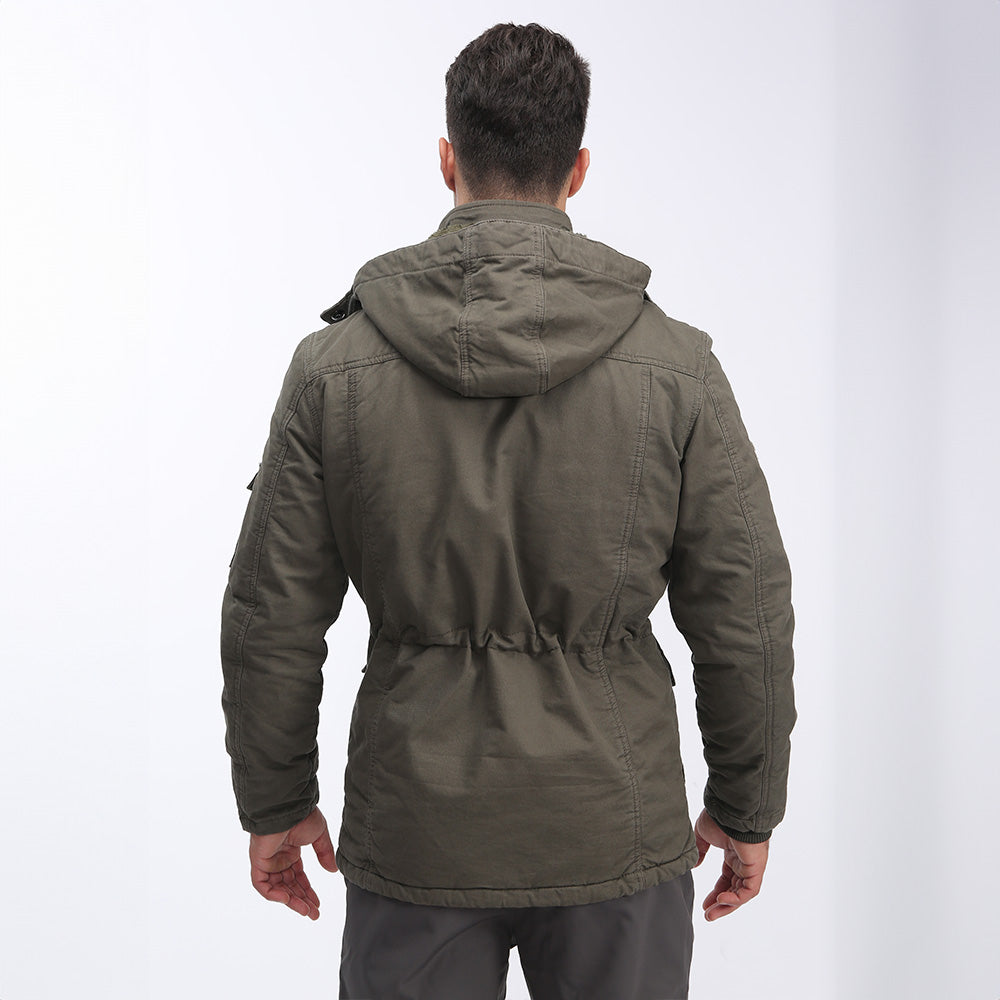 Color_Coffee Men's Fleece Lined Winter Military Jacket Parka