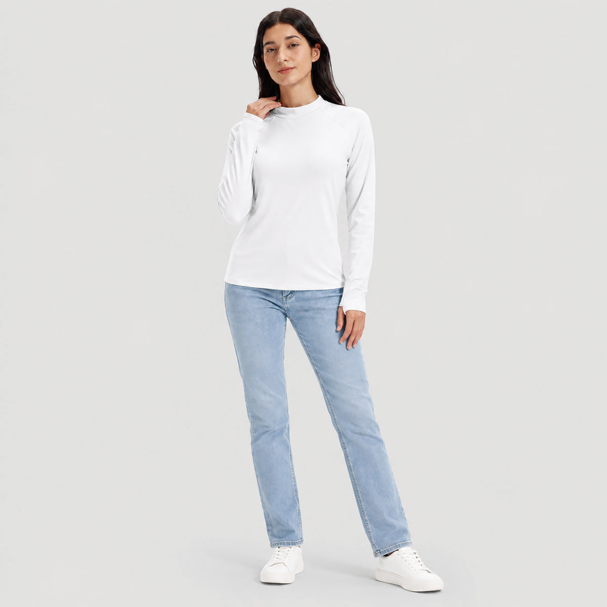 Women's Fleece Lined Thermal Shirt Mock Neck Long Sleeve Base Layer