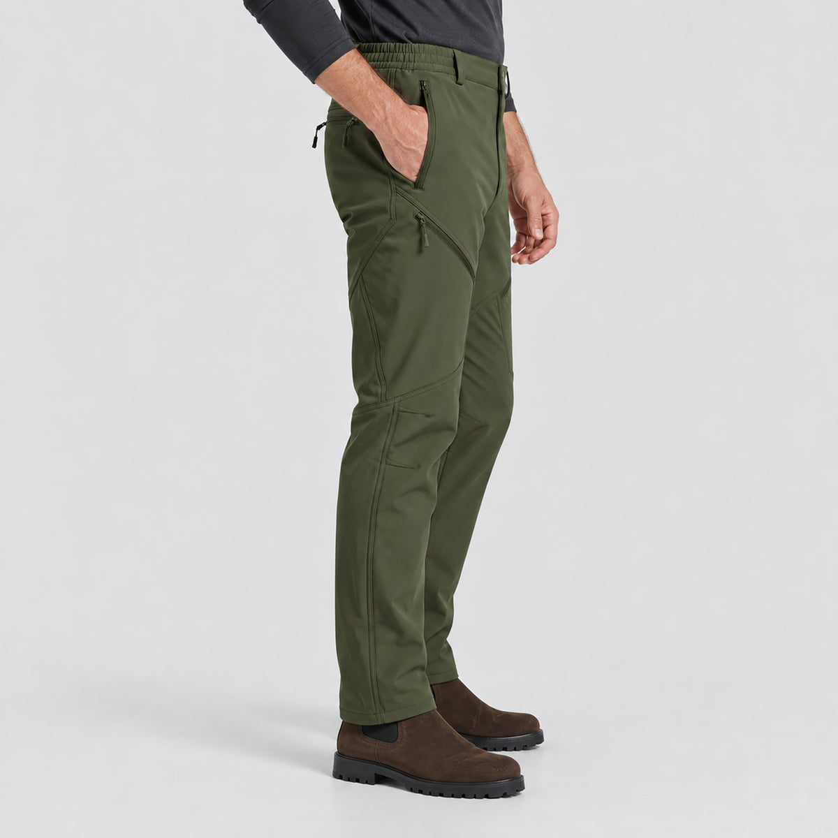 Men's Fleece Lined Softshell Pants Waterproof Hiking Pants with Pockets