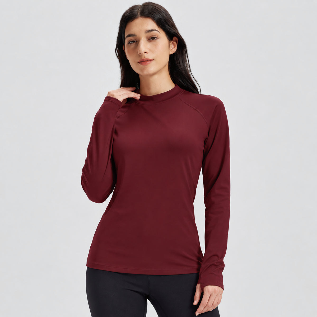 Women's Fleece Lined Thermal Shirt Mock Neck Long Sleeve Base Layer