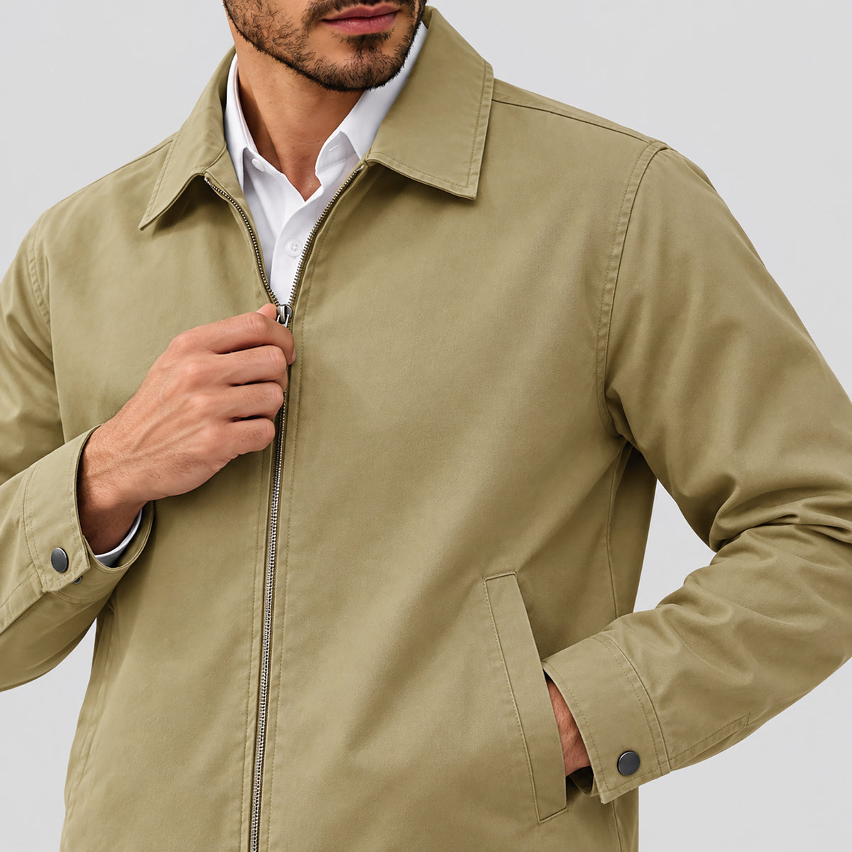 Men's Lightweight Cotton Jacket Full Zip with 3 Pockets