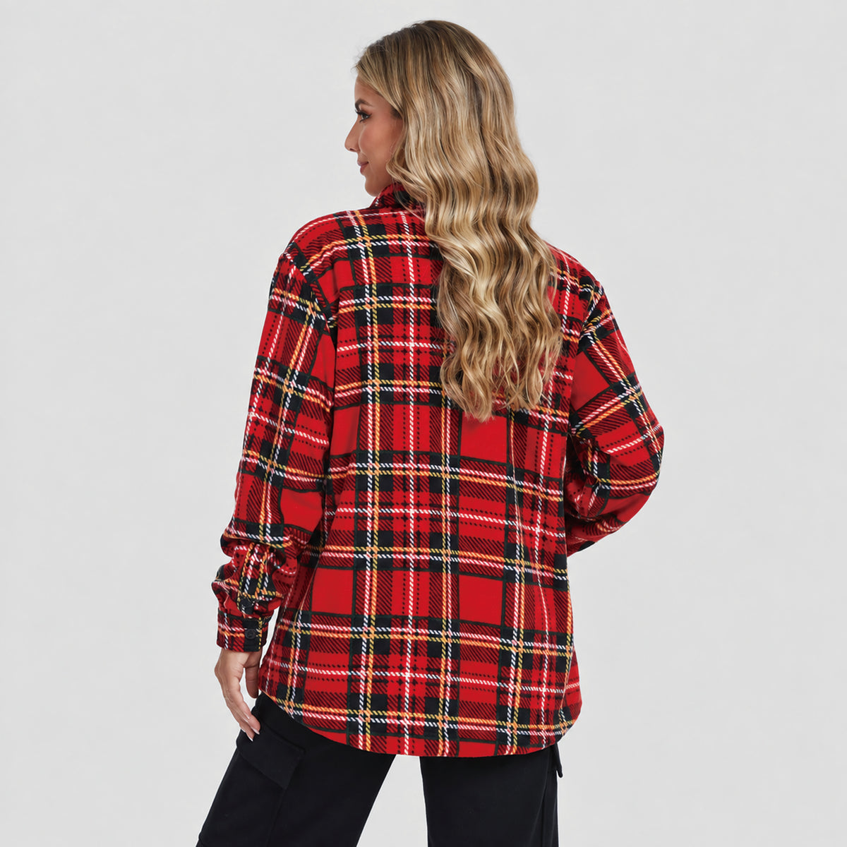 Women's Sherpa Lined Plaid Shacket Warm Flannel Jacket for Fall Winter