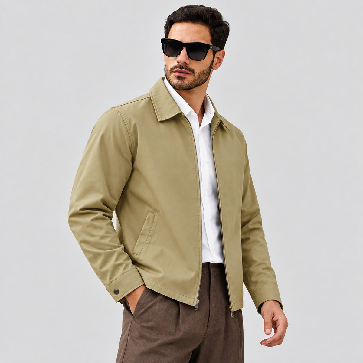 Men's Lightweight Cotton Jacket Full Zip with 3 Pockets