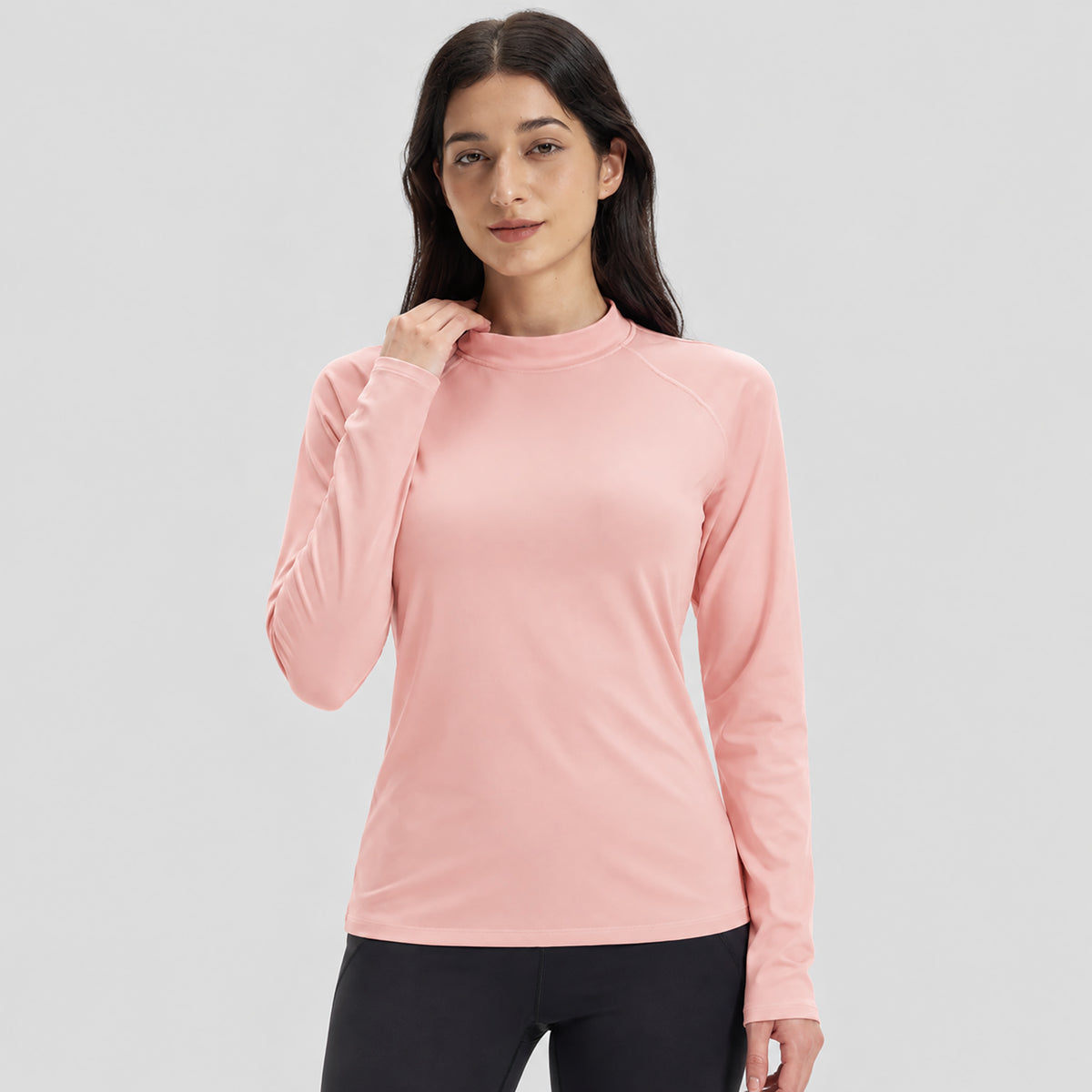 Women's Fleece Lined Thermal Shirt Mock Neck Long Sleeve Base Layer