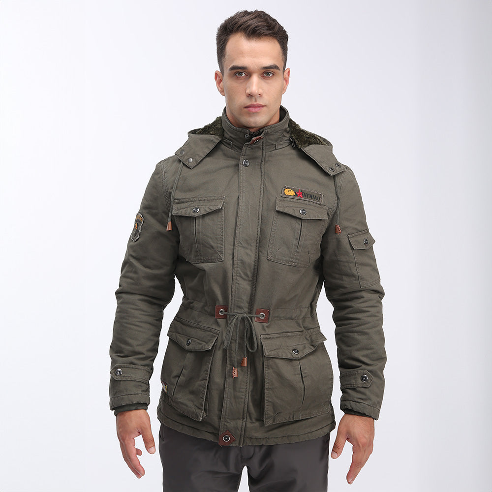 Color_Coffee Men's Fleece Lined Winter Military Jacket Parka