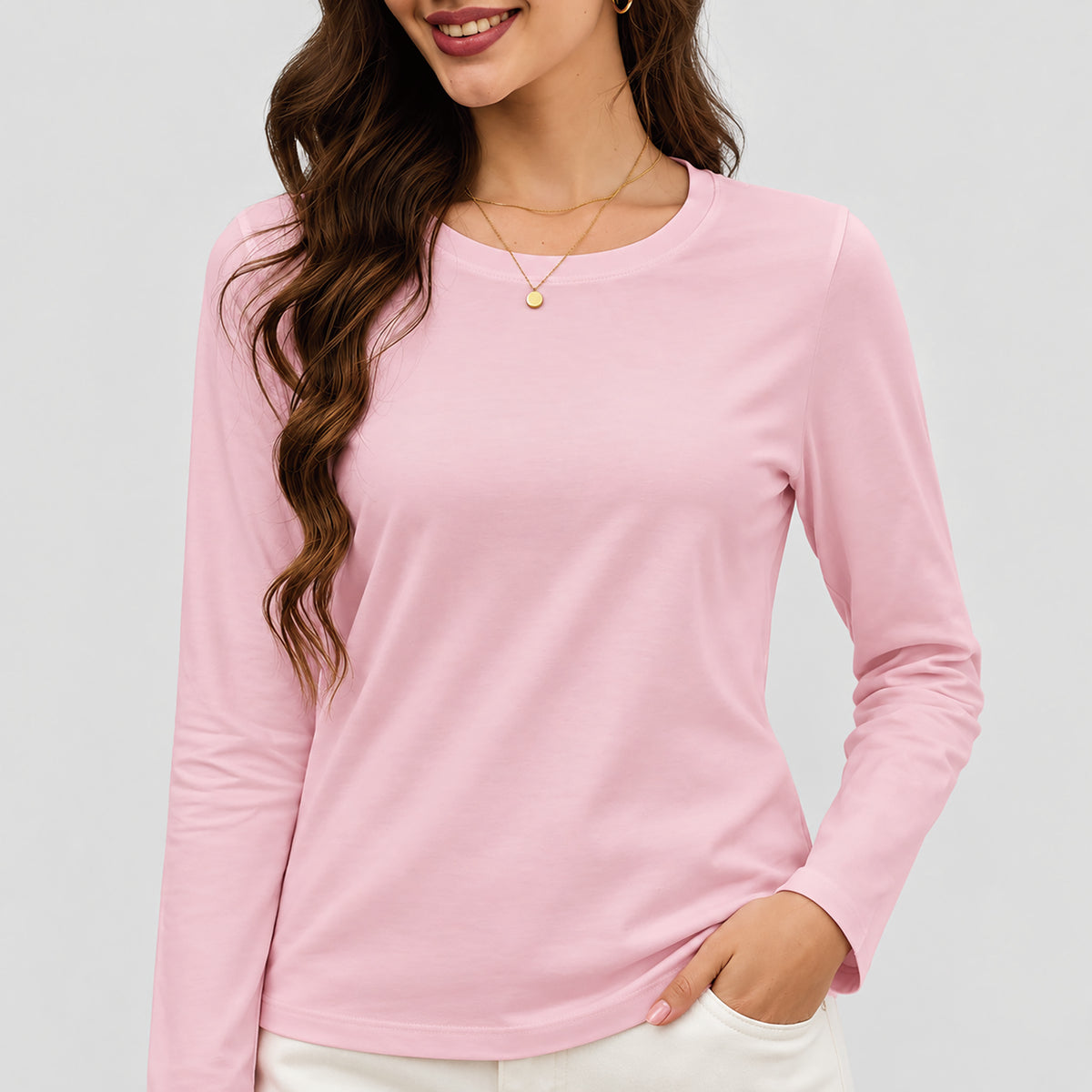 Women's Cotton Long Sleeve Crew Neck T Shirt Soft Casual Basic Tee