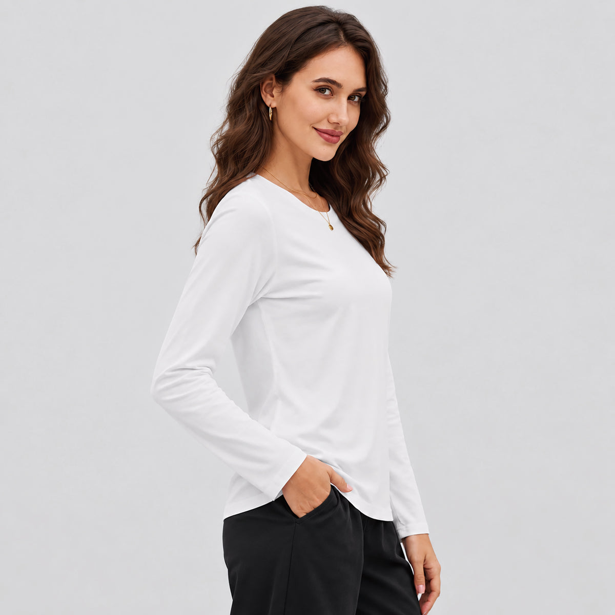 Women's Cotton Long Sleeve Crew Neck T Shirt Soft Casual Basic Tee