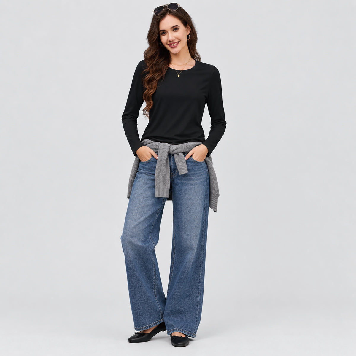 Women's Cotton Long Sleeve Crew Neck T Shirt Soft Casual Basic Tee