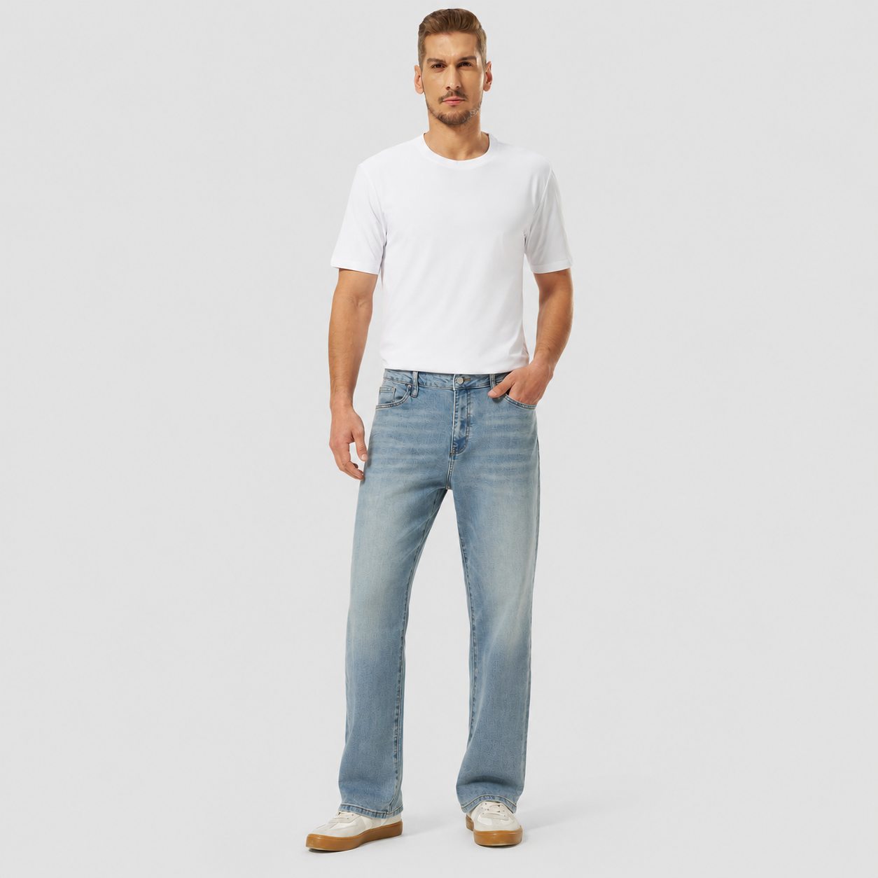 Men's Stretch Flare Jeans - Light Wash Bootcut Denim Pants